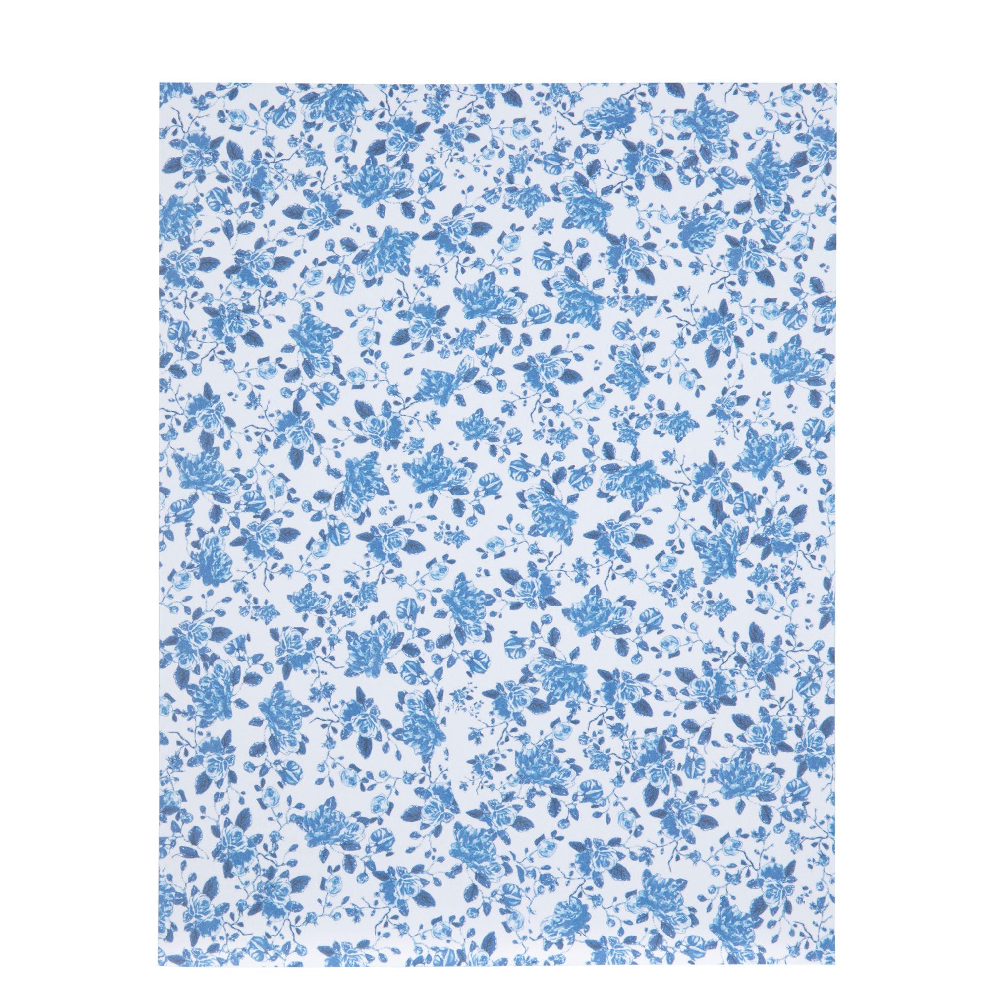 Navy & White Floral Scrapbook Paper - 8 1/2 x 11